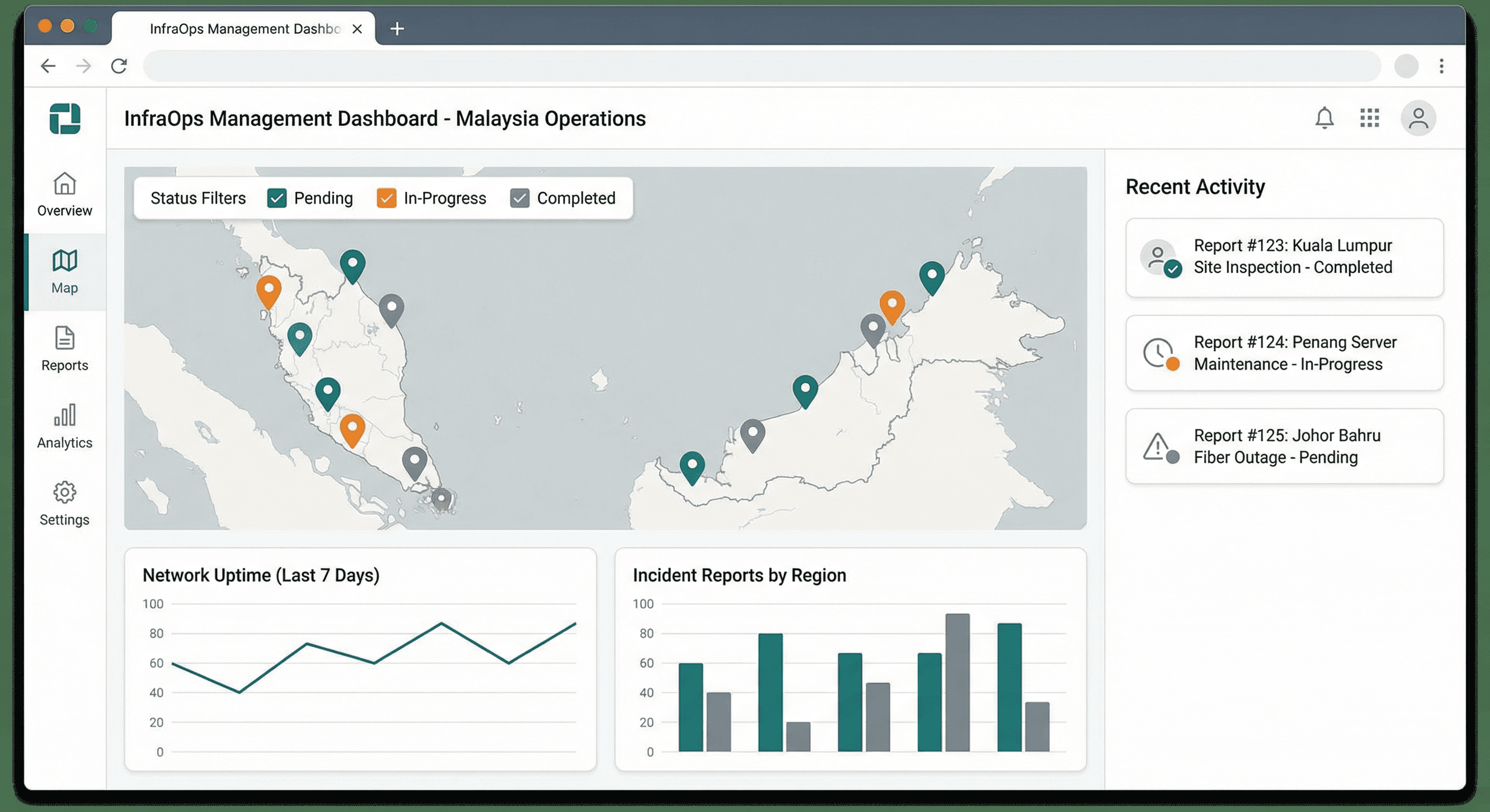 InfraOps web dashboard with map
